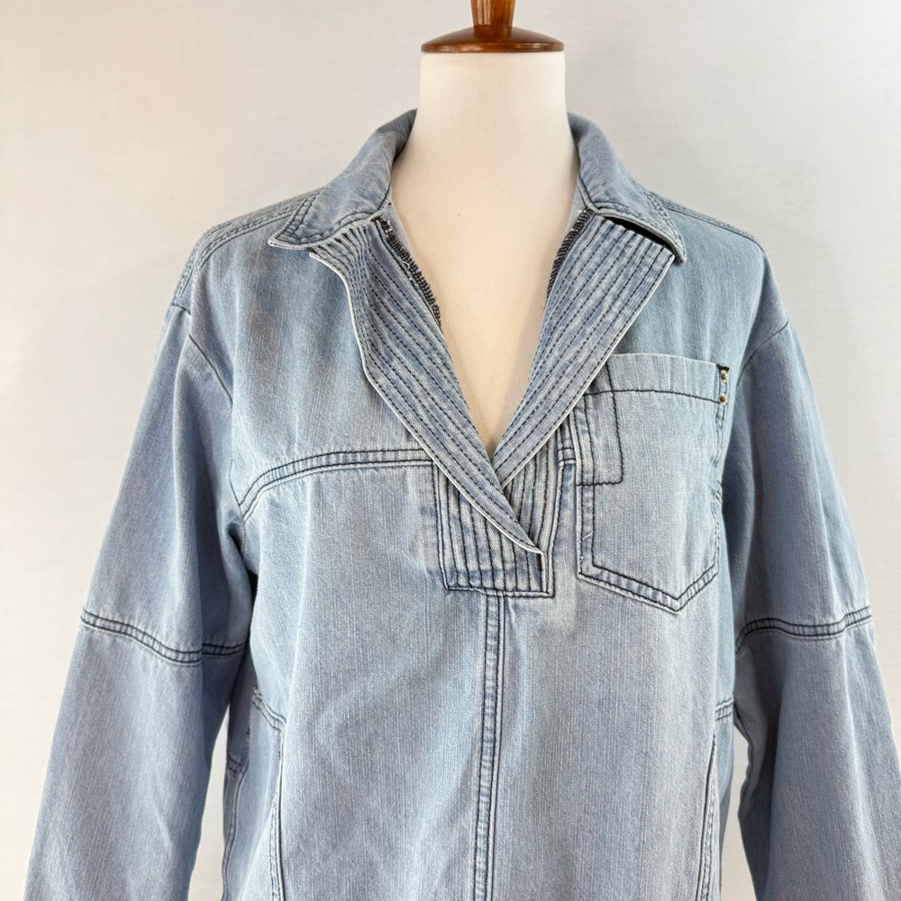 Light Blue Denim Pullover Utility Jacket - image 2